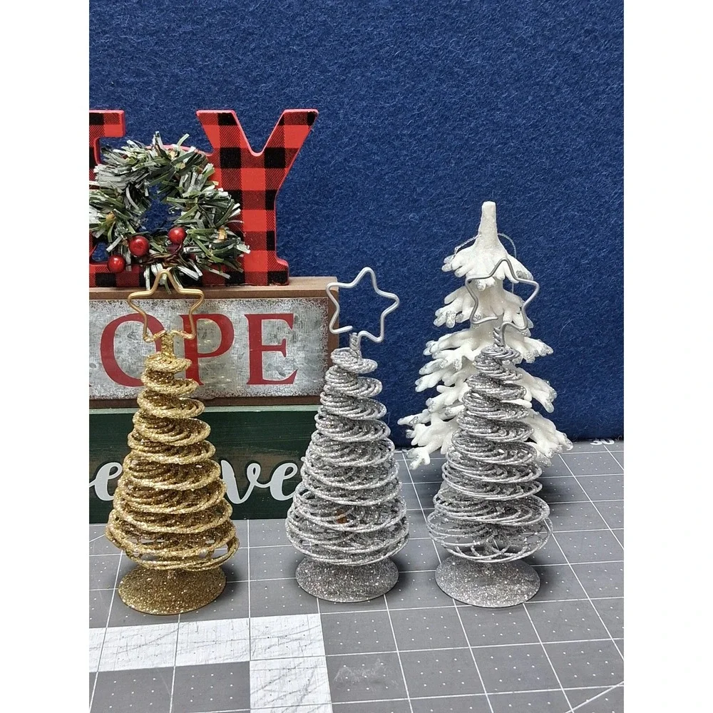 Christmas Decor Bundle Joy Hope Believe Sign Glitter Wire and Acrylic Trees